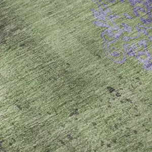 Photo of Artichoke Green And Purple Floral Washable Area Rug With UV Protection