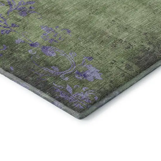 Artichoke Green And Purple Floral Washable Area Rug With UV Protection Photo 8