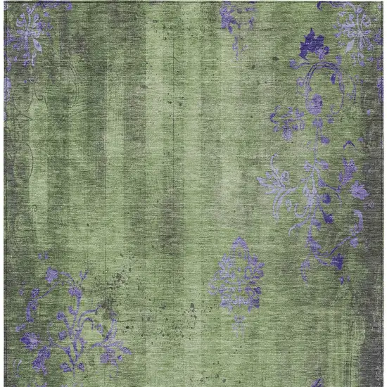 Artichoke Green And Purple Floral Washable Indoor Outdoor Area Rug Photo 6