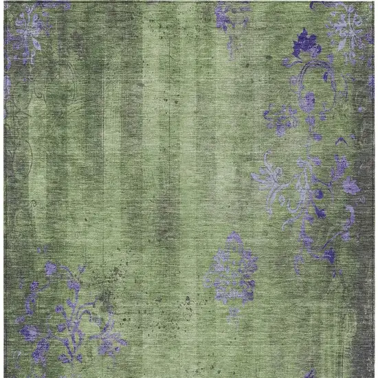 Artichoke Green And Purple Floral Washable Indoor Outdoor Area Rug Photo 3