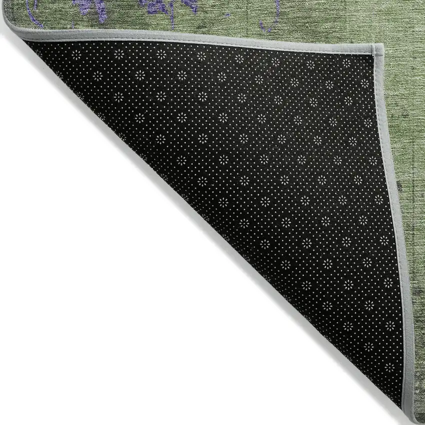 Artichoke Green And Purple Floral Washable Indoor Outdoor Area Rug Photo 8