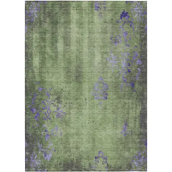 Artichoke Green And Purple Floral Washable Indoor Outdoor Area Rug Photo 1