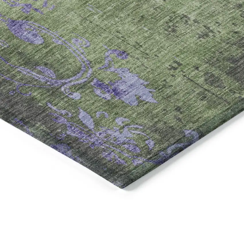 Artichoke Green And Purple Floral Washable Indoor Outdoor Area Rug Photo 9
