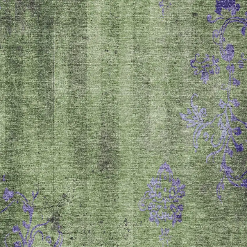 Artichoke Green And Purple Floral Washable Indoor Outdoor Area Rug Photo 7