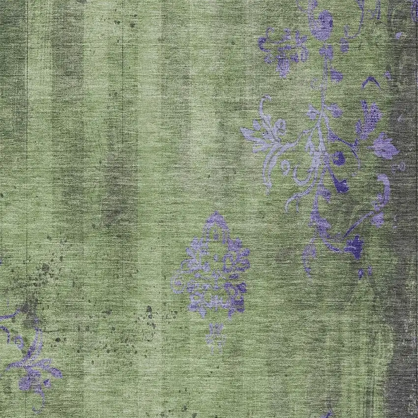 Artichoke Green And Purple Floral Washable Indoor Outdoor Area Rug Photo 3