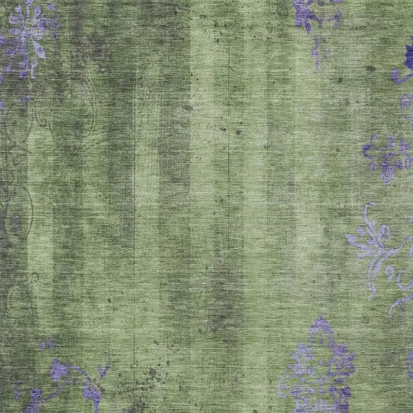 Artichoke Green And Purple Floral Washable Indoor Outdoor Area Rug Photo 3