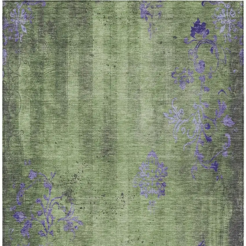 Artichoke Green And Purple Floral Washable Indoor Outdoor Area Rug Photo 4