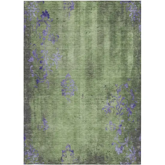 Artichoke Green And Purple Floral Washable Indoor Outdoor Area Rug Photo 3