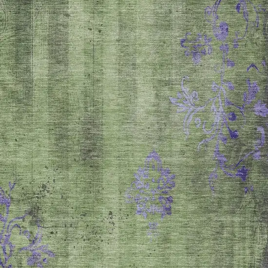 Artichoke Green And Purple Floral Washable Indoor Outdoor Area Rug Photo 4