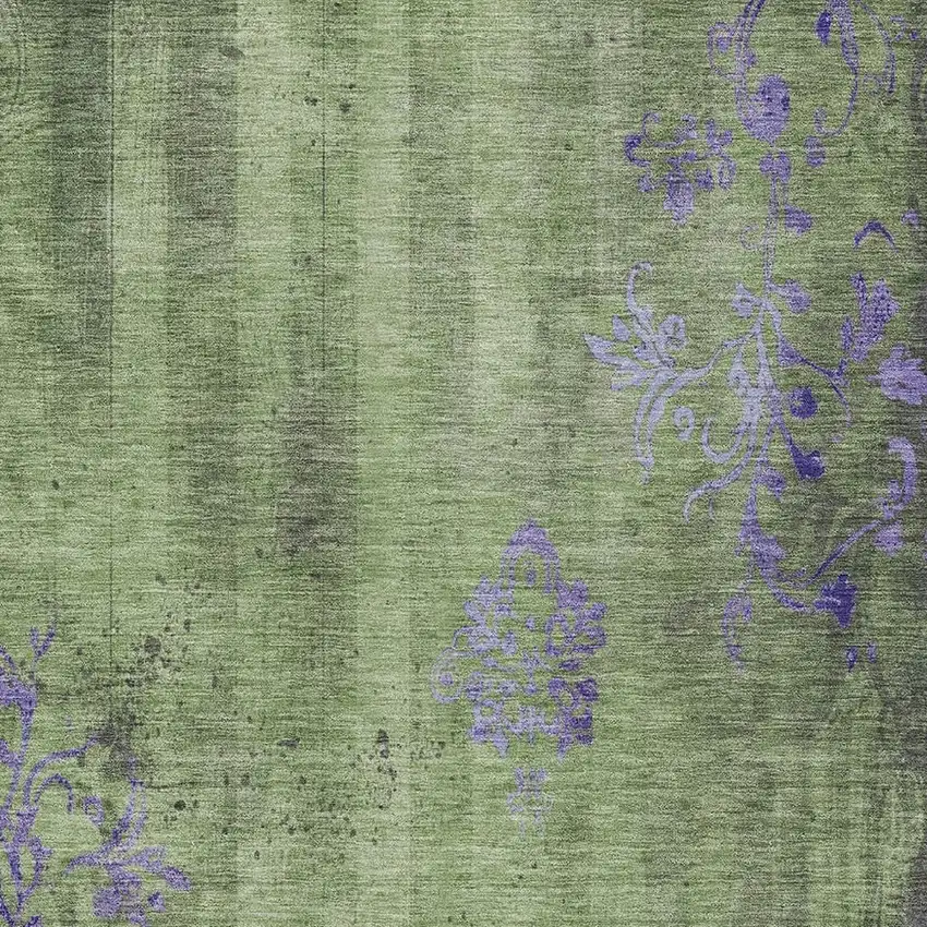 Artichoke Green And Purple Floral Washable Indoor Outdoor Area Rug Photo 4