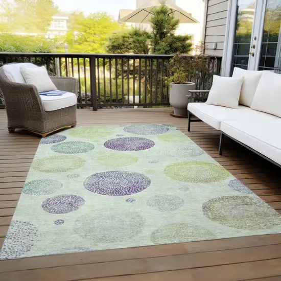 Artichoke Green And Purple Geometric Washable Indoor Outdoor Area Rug Photo 8