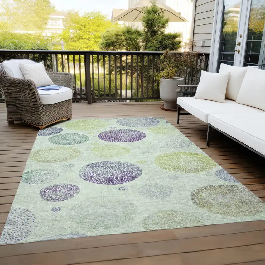 Artichoke Green And Purple Geometric Washable Indoor Outdoor Area Rug Photo 8