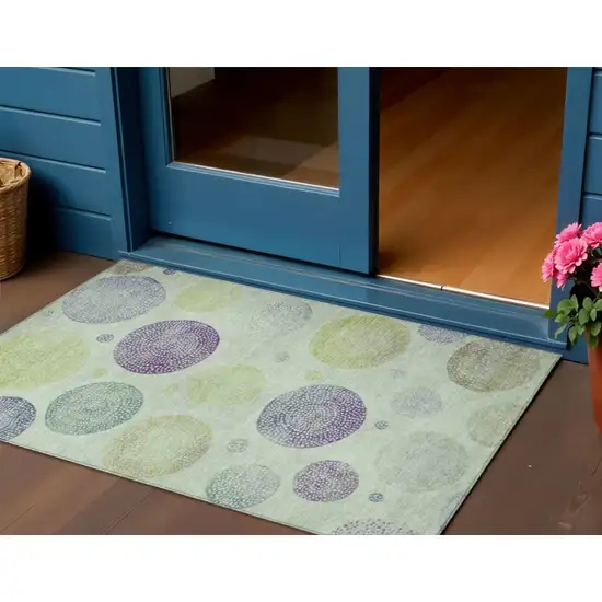 Artichoke Green And Purple Geometric Washable Indoor Outdoor Area Rug Photo 2
