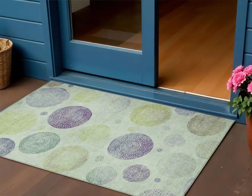 Artichoke Green And Purple Geometric Washable Indoor Outdoor Area Rug Photo 2