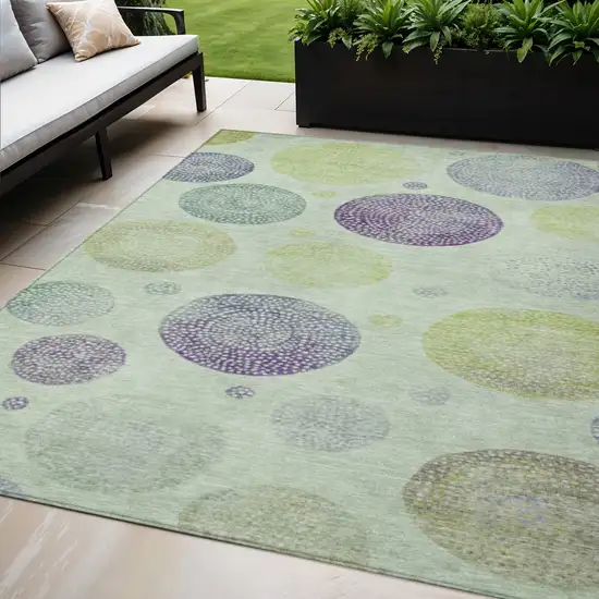Artichoke Green And Purple Geometric Washable Indoor Outdoor Area Rug Photo 2