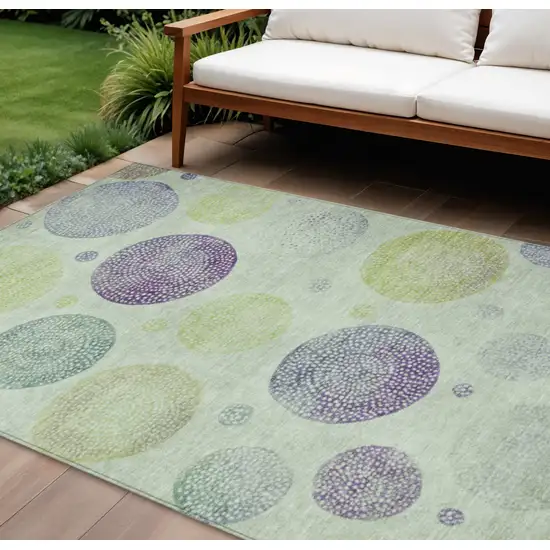 Artichoke Green And Purple Geometric Washable Indoor Outdoor Area Rug Photo 2