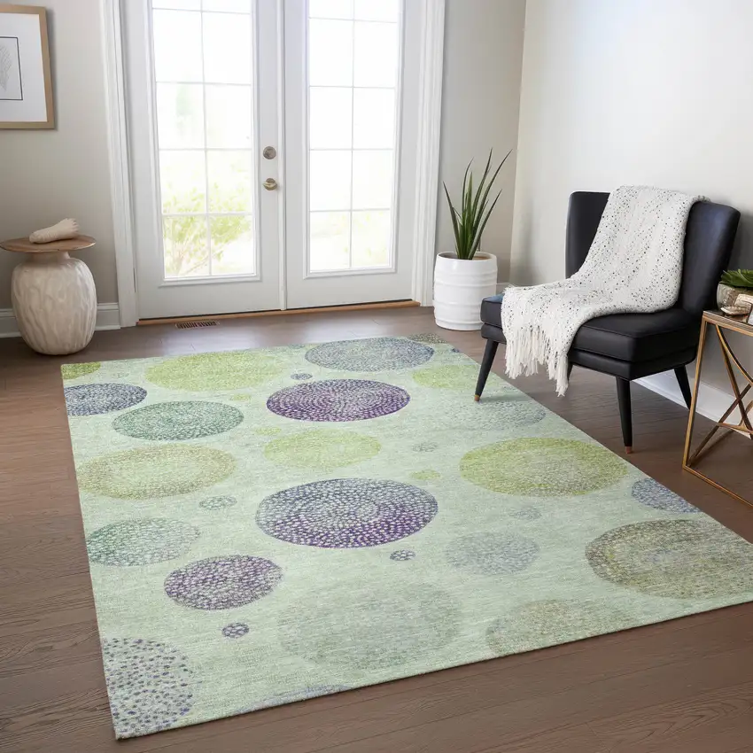 Artichoke Green And Purple Geometric Washable Indoor Outdoor Area Rug Photo 6