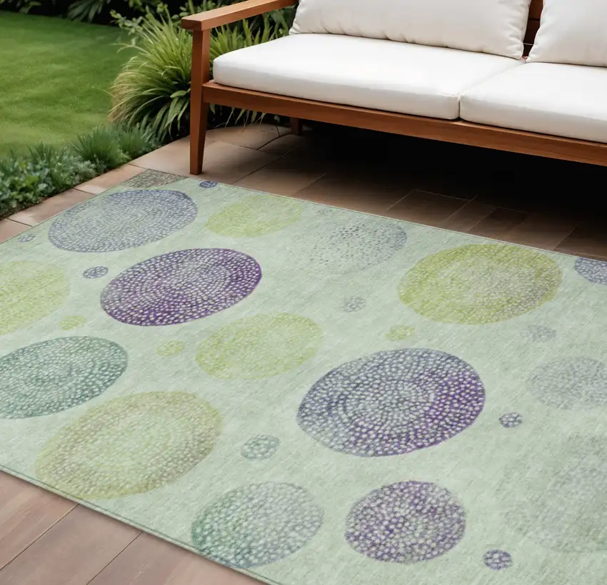 Artichoke Green And Purple Geometric Washable Indoor Outdoor Area Rug Photo 2