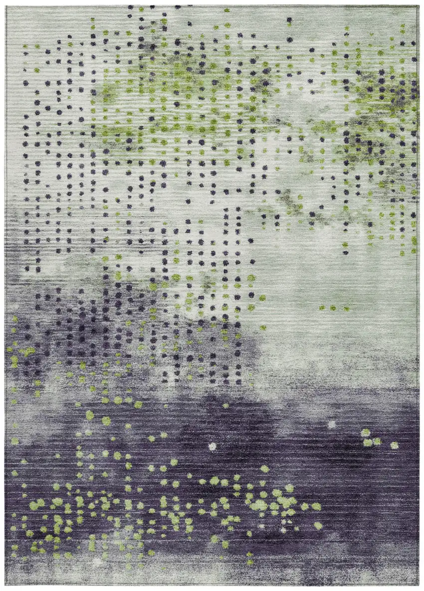 Artichoke Green And Purple Geometric Washable Indoor Outdoor Area Rug Photo 1