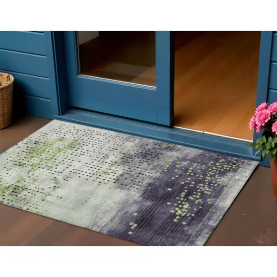 Artichoke Green And Purple Geometric Washable Indoor Outdoor Area Rug Photo 2