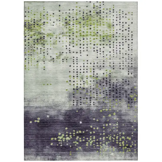 Artichoke Green And Purple Geometric Washable Indoor Outdoor Area Rug Photo 7