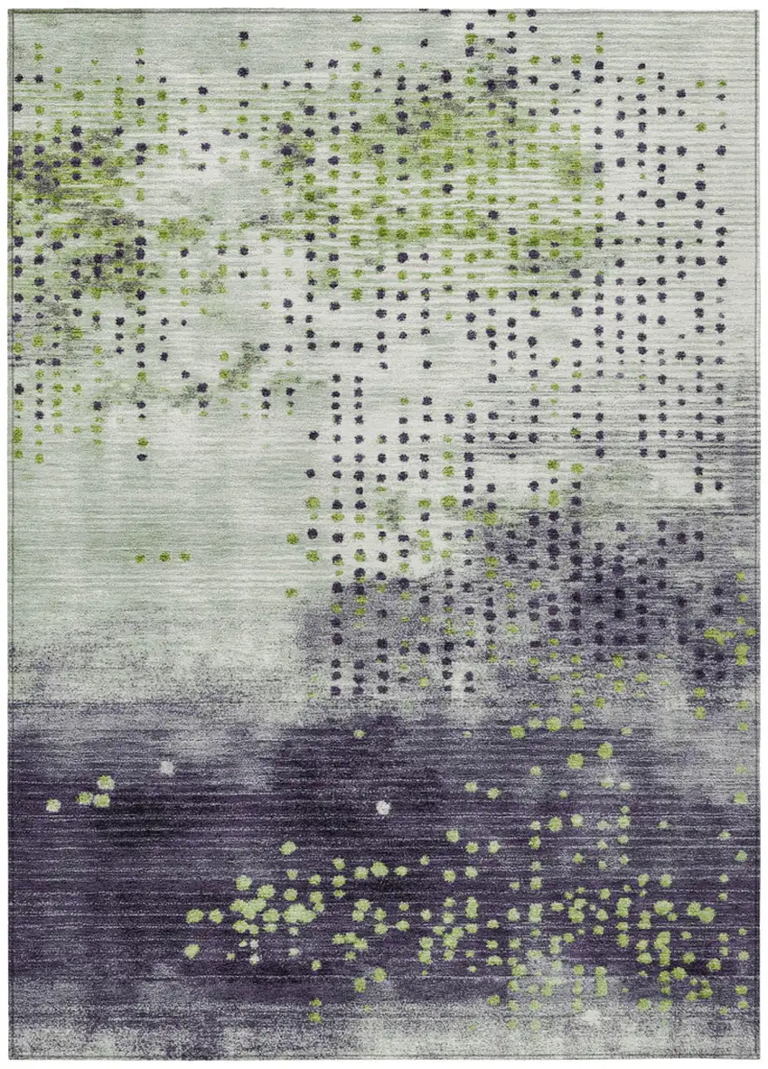 Artichoke Green And Purple Geometric Washable Indoor Outdoor Area Rug Photo 7