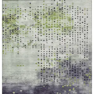 Photo of Artichoke Green And Purple Geometric Washable Indoor Outdoor Area Rug