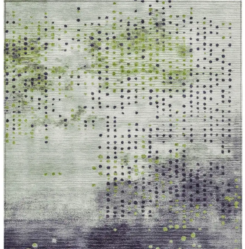 Artichoke Green And Purple Geometric Washable Indoor Outdoor Area Rug Photo 1