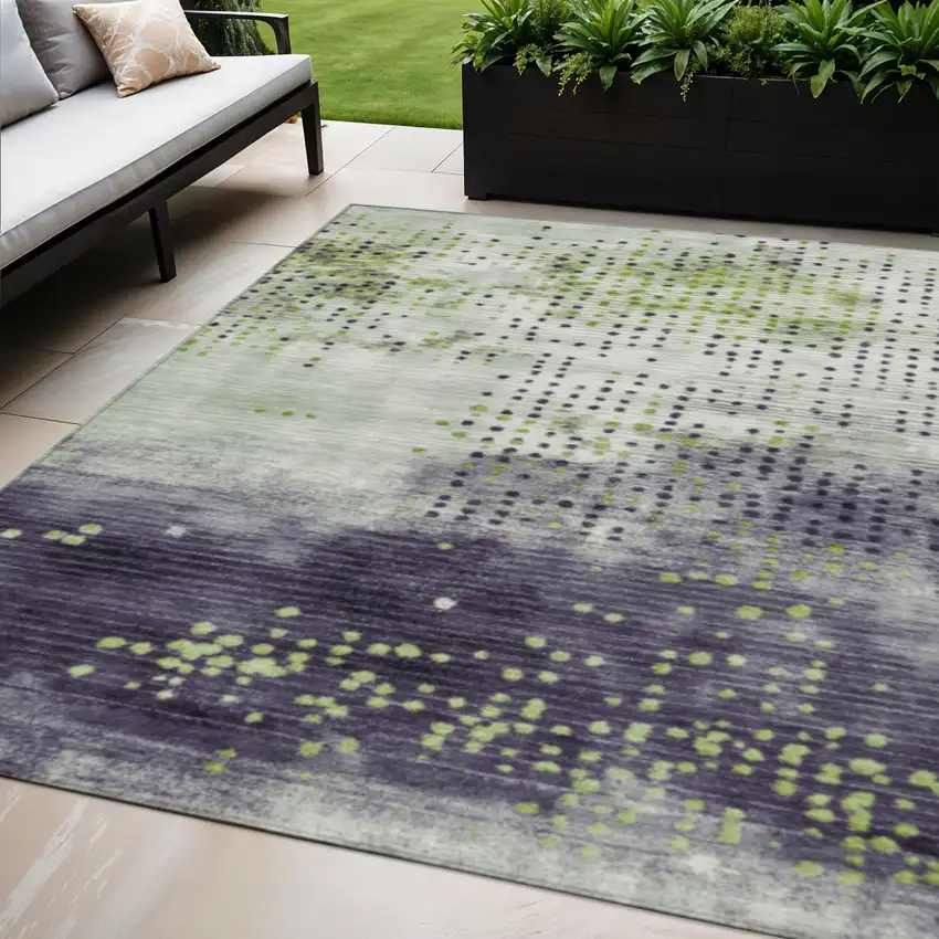 Artichoke Green And Purple Geometric Washable Indoor Outdoor Area Rug Photo 2
