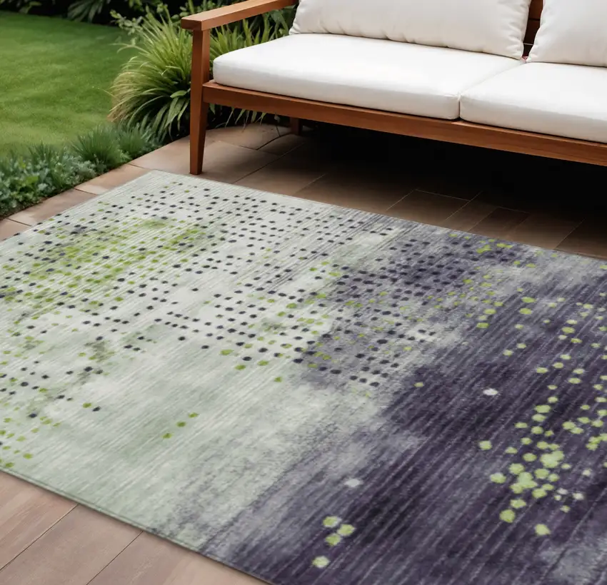 Artichoke Green And Purple Geometric Washable Indoor Outdoor Area Rug Photo 2