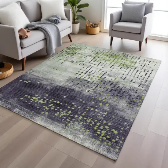 Artichoke Green And Purple Geometric Washable Indoor Outdoor Area Rug Photo 5