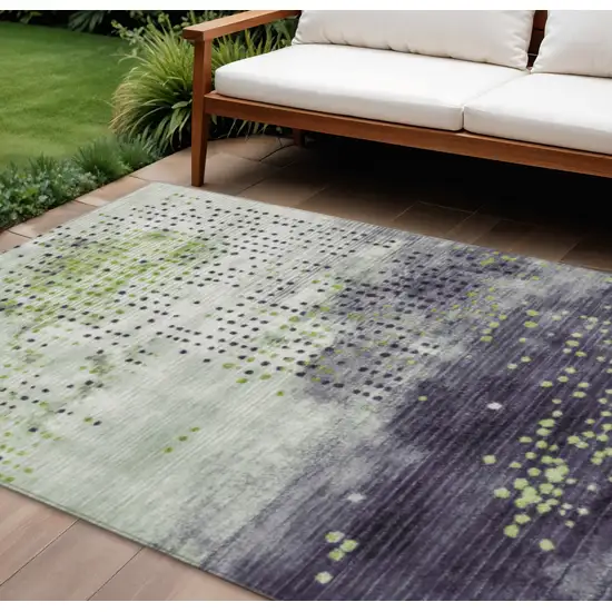 Artichoke Green And Purple Geometric Washable Indoor Outdoor Area Rug Photo 2