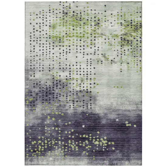 Artichoke Green And Purple Geometric Washable Indoor Outdoor Area Rug Photo 1