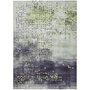 Photo of Artichoke Green And Purple Geometric Washable Indoor Outdoor Area Rug