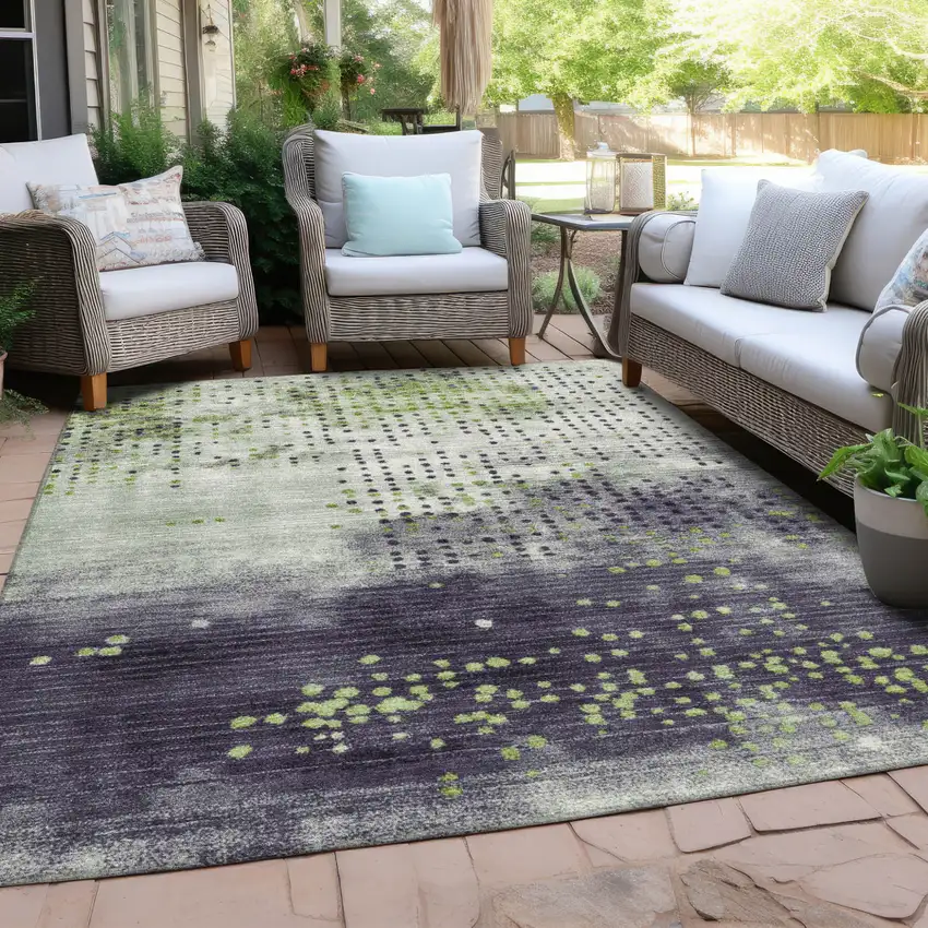 Artichoke Green And Purple Geometric Washable Indoor Outdoor Area Rug Photo 4