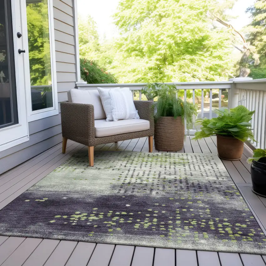 Artichoke Green And Purple Geometric Washable Indoor Outdoor Area Rug Photo 7
