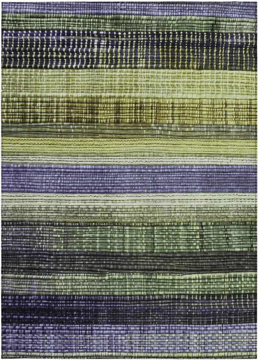 Artichoke Green And Purple Striped Washable Indoor Outdoor Area Rug Photo 9