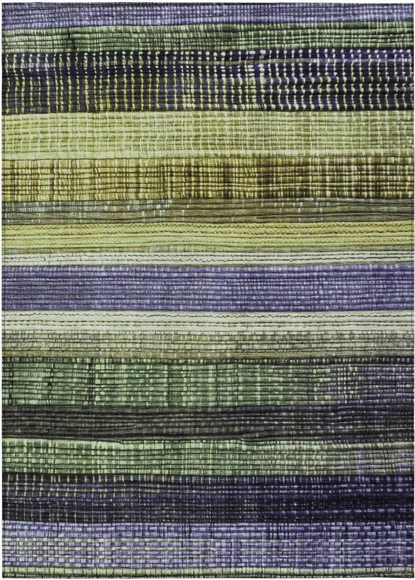 Artichoke Green And Purple Striped Washable Indoor Outdoor Area Rug Photo 8