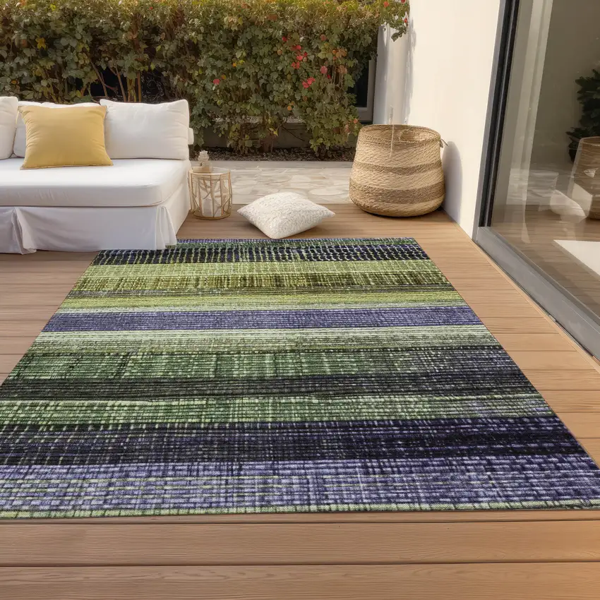 Artichoke Green And Purple Striped Washable Indoor Outdoor Area Rug Photo 7