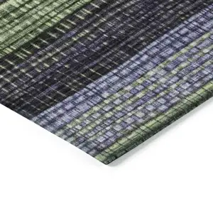 Photo of Artichoke Green And Purple Striped Washable Indoor Outdoor Area Rug