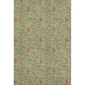 Photo of Artichoke Green And Rust Floral Washable Area Rug With UV Protection