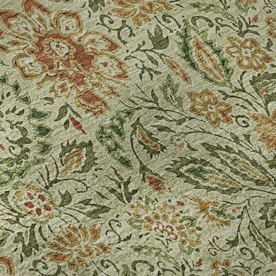 Artichoke Green And Rust Floral Washable Area Rug With UV Protection Photo 9