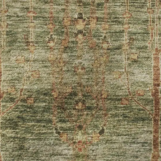 Artichoke Green And Rust Floral Washable Area Rug With UV Protection Photo 8