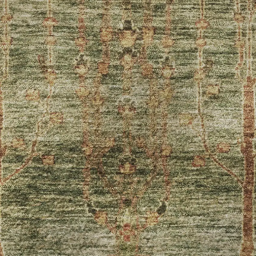 Artichoke Green And Rust Floral Washable Area Rug With UV Protection Photo 8