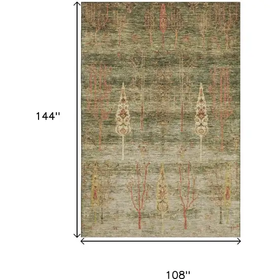 Artichoke Green And Rust Floral Washable Area Rug With UV Protection Photo 9