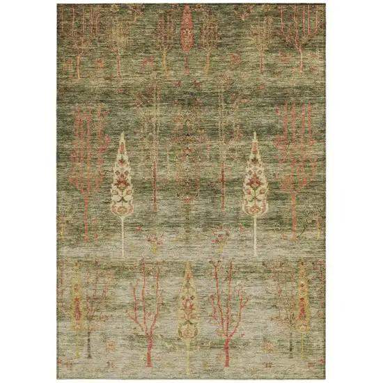 Artichoke Green And Rust Floral Washable Indoor Outdoor Area Rug Photo 4