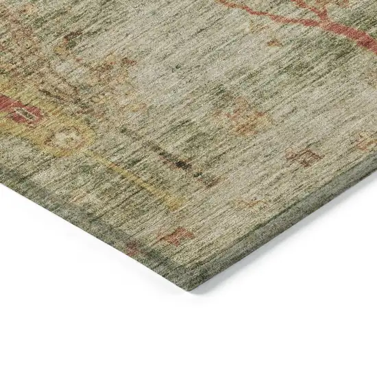 Artichoke Green And Rust Floral Washable Indoor Outdoor Area Rug Photo 6