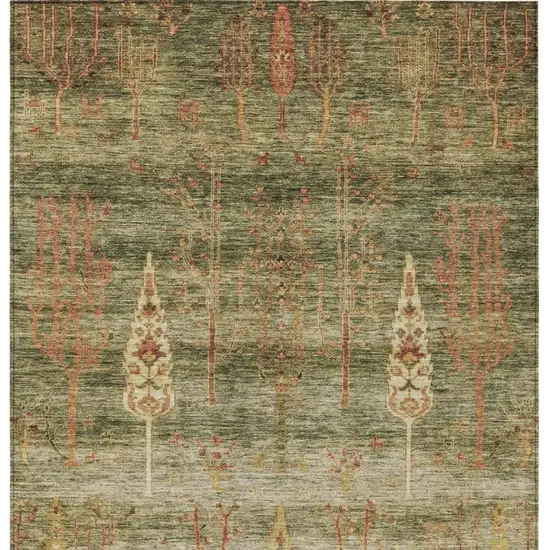 Artichoke Green And Rust Floral Washable Indoor Outdoor Area Rug Photo 3