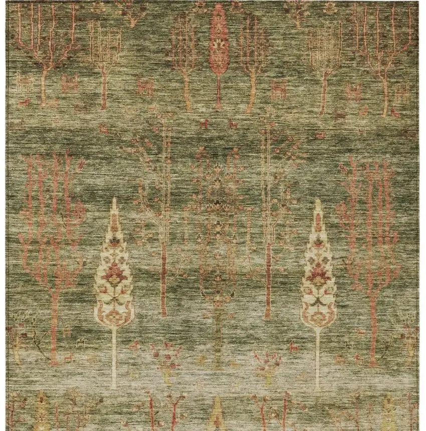 Artichoke Green And Rust Floral Washable Indoor Outdoor Area Rug Photo 3