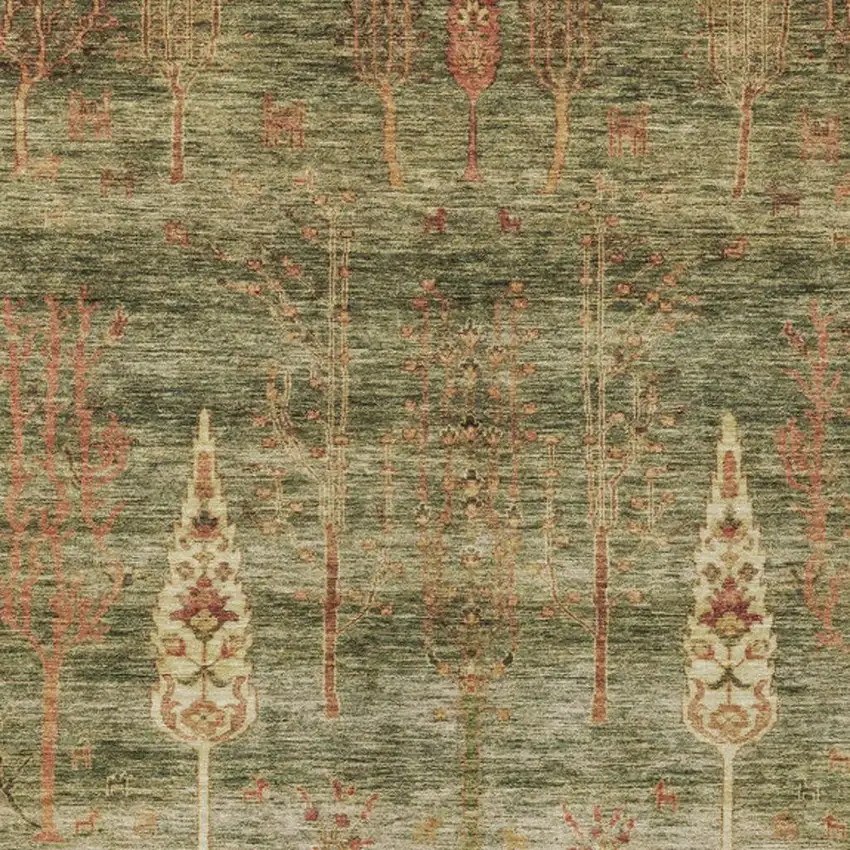 Artichoke Green And Rust Floral Washable Indoor Outdoor Area Rug Photo 4